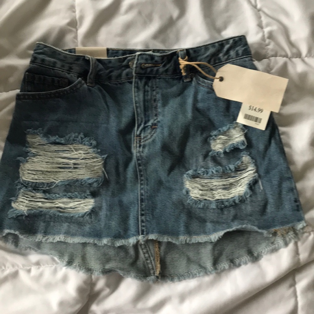 Distressed denim skirt